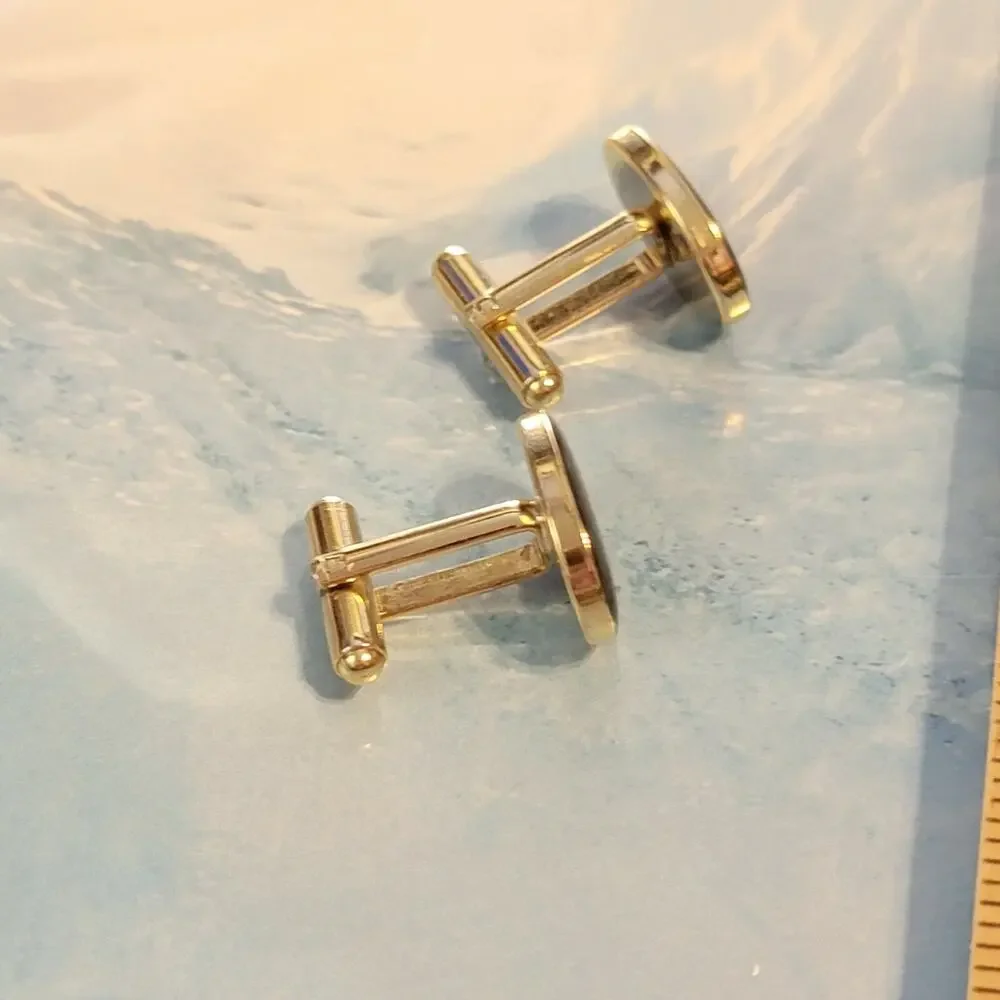 Vintage Black Lucite & Gold-tone Cufflinks Cuff Links Oval Man's cl-